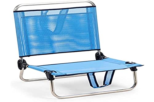 Solenny 50001072725250 8434826105250-Strandstuhl klappbar, niedrige Rückenlehne mit Tasche und Griffen, Metall, blau von Solenny