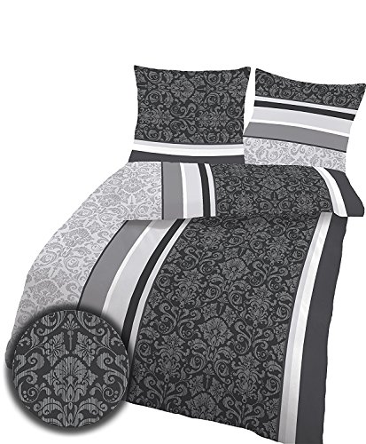 soma Biber Bettwäsche 2 teilig Bettbezug 135x200 cm Kopfkissenbezug 80 x 80 cm anthrazit Barock Blume von soma