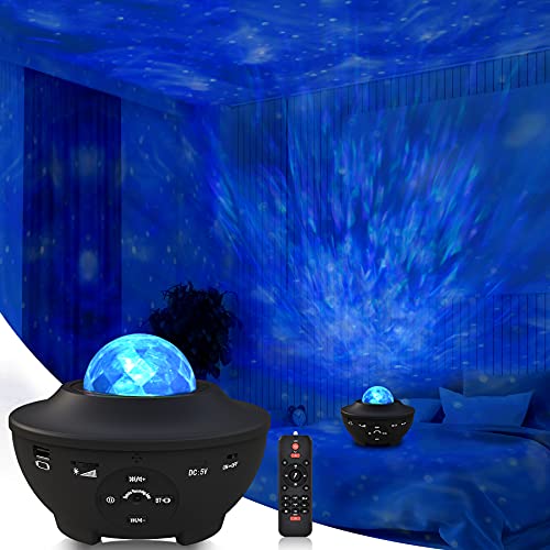Somerick LED Sternenlicht Projektor,Sternenhimmel Projektor mit Bluetooth Musikspieler,Rotierende Wasserwellen Nachtlichter mit Ferngesteuerte &Timer für Kinder, Schlafzimmer,Part,Dekoration von sylvwin