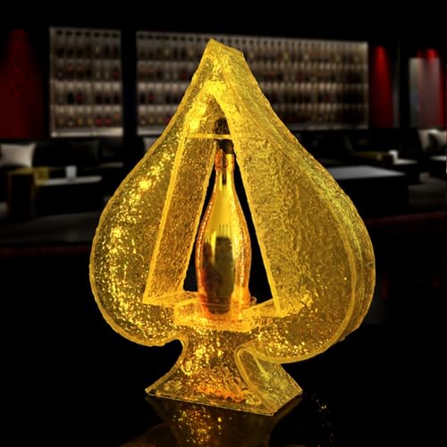 Somsiwey Beleuchtetes Regal für Spirituosenflaschen, LED-Ace of Spade, Champagnerflaschenpräsenter, farbenfrohes, helles Weinflaschen-Service-Display für Heim- und Gewerbebars(Gold,One Size) von Somsiwey
