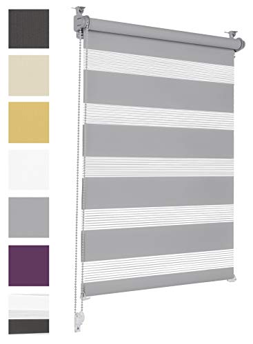 Doppelrollo Klemmfix ohne Bohren 45cm x 130cm Grau Duo Rollo Klemmrollo Sonnenschutzrollo Fensterrollo für Fenster & Türen Zebrarollo Seitenzugrollo von Sonello