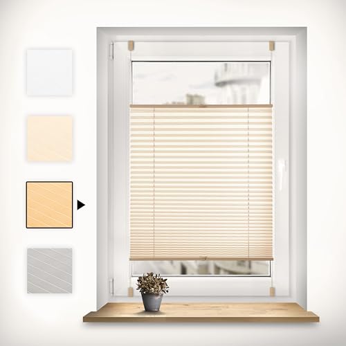 Sonello Plissee Klemmfix ohne Bohren 70cm x 100cm Beige Faltrollo Plisseerollo Jalousie für Tür & Fenster Blickdicht Sichtschutz Sonnenschutz Fertifplissee Rollo von Sonello