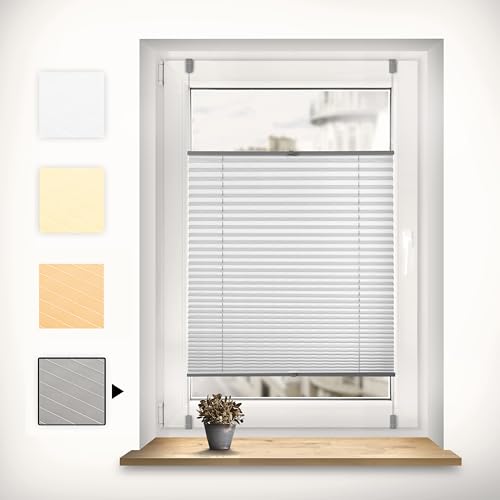 Sonello Plissee Klemmfix ohne Bohren 75cm x 120cm Grau Faltrollo Plisseerollo Jalousie für Tür & Fenster Blickdicht Sichtschutz Sonnenschutz Fertifplissee Rollo von Sonello