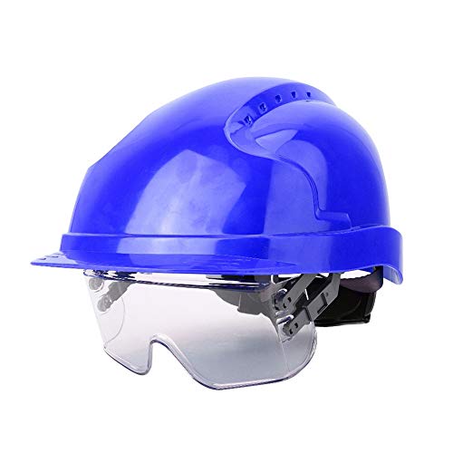 Schutzhelm, 4-farbiger Optionaler Hard Hat Defender mit Visier, Schutzhelm mit 6-Punkt-Gurt für Den Bau von Brückenhäfen(Blau) von Sonew