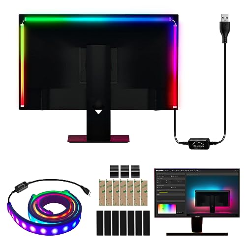 Sonnewelt Neon LED Strip 2 Stück RGBIC Gaming PC Monitor Hintergrundbeleuchtung USB RGBIC LED Streifen für 27 Zoll PC,Smart Gaming Light mit skydimo App-Steuerung, Sync für Spiele,Musik,Filme von Sonnewelt
