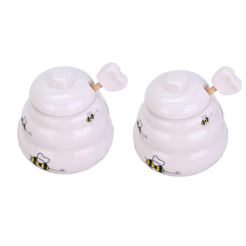 Sonwaha 2 pcs Honigtopf Keramik Honigglas mit Honiglöffel,Honiggläser Honigtopf mit Löffel Honigspender Keramik für die Wohnküche von Honig und Sirup von Sonwaha