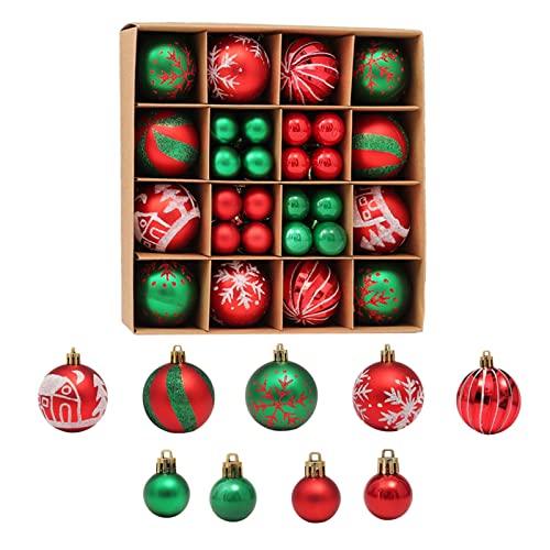 Sonwaha 44PCS Weihnachtskugeln Kunststoff Grün Rot,Christbaumkugeln Plastik Weihnachtsbaumkugeln Baumkugeln Weihnachten für Christbaumschmuck Weihnachtsbaumschmuck,Weihnachtsbaum Dekoration(3CM+6CM) von Sonwaha