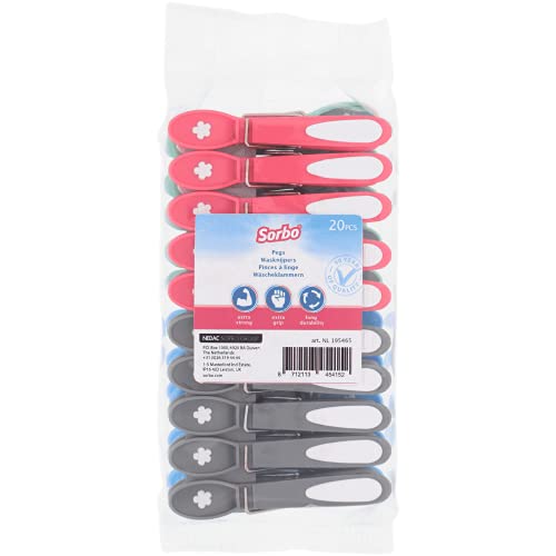 Sorbo 195465 Clothes Pegs, Plastic, Pink, Grey, Green, Blue, Regular, 20 von Sorbo