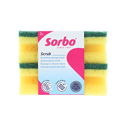 Sorbo Extra große Scheuerschwämme, extra starke Reinigungsschwämme für eine gründliche Reinigung, Packung mit 2 langlebigen Schwämmen mit Easy-Grip-Form für Komfort bei der Verwendung von Sorbo
