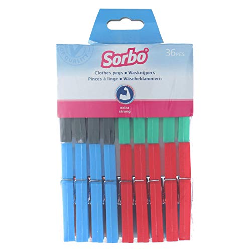 Sorbo Plastic Clothes Pegs, 36 Pack, 7-Coil Reinforced Ends Spring, Multi-Coloured von Sorbo
