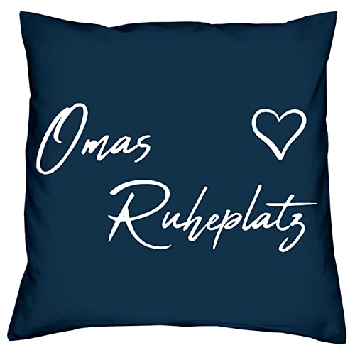 Soreso Design Geschenk für Mama zu Weihnachten und Geburtstag + Omas Ruheplatz + Geschenk-Idee Geschenke-Set + Kissen mit Innenkissen Füllung 50 cm x 40 cmFarbe: Navy-blau von Soreso Design