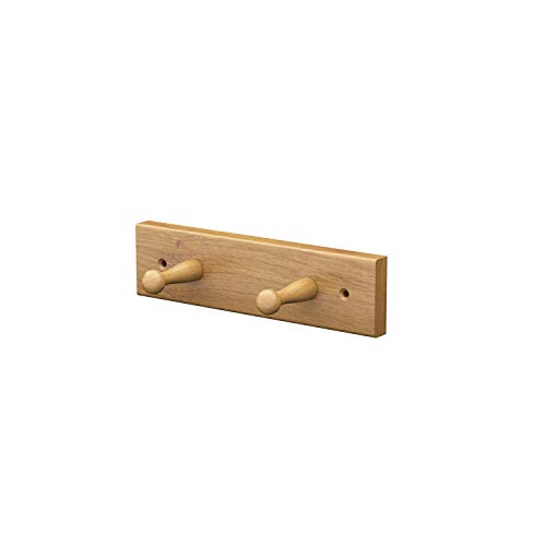 Sossai® Wandgarderobe aus Holz | Natürliche Optik - hochwertiges Eichenholz | HG1 | seidenmatt lakiert | Hakenleiste mit 2 Garderobenhaken | Breite: 21 cm von Sossai