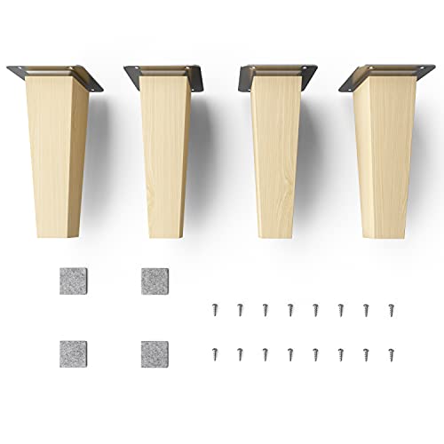 sossai® Holz-Möbelfüße - Clif Square | Natur (unbehandelt) | Höhe: 15 cm | HMF3 | eckig, konisch (gerade Ausführung) | Material: Massivholz (Buche) | für Stühle, Tische, Schränke etc. von Sossai