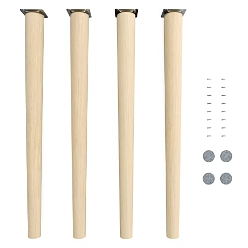 sossai® Holz-Tischbeine - Clif Round | Natur (unbehandelt) | Höhe: 71 cm | HMF1 | rund, konisch (gerade Ausführung) | Material: Massivholz (Buche) | für Tische, Beistelltische, Schminktische von Sossai
