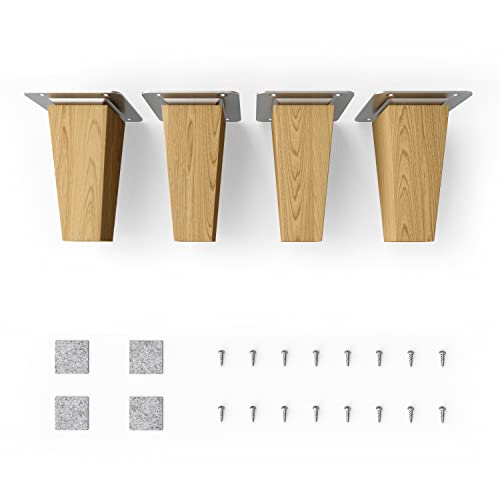 Sossai® Holz-Tischbeine - Clif Square | Öl-Finish | Höhe: 10 cm | HMF3 | eckig, konisch (gerade Ausführung) | Material: Massivholz (Eiche) | für Tische, Beistelltische, Schminktische von Sossai