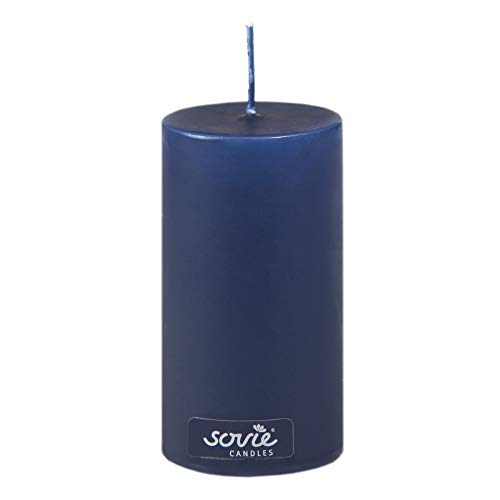 Sovie Candles Stumpenkerze | Hochzeit Taufe Kommunion Blockkerze | 1 Flachkopfkerze in Dunkelblau (Ø50mm x 100mm) von Sovie Candles