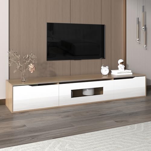 Soweiz TV-Schrank, Hochglanz-TV-Schrank, mit farbwechselndem LED-Licht farblich passend zu Hochglanz-Weiß und Holzfarbe von Soweiz