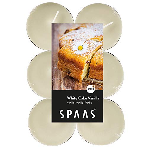 Spaas 12 Maxi Teelichter, ± 10 Stunden - White Cake Vanilla, 0392103.037, Elfenbein, D 58 mm x H 24 mm von Spaas