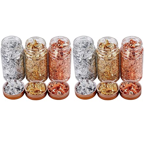 Spactz Goldfolienflocken für Harzschalenformen, 6 Flaschen Metallfolienflocken für Das Malen Von Kunsthandwerk, Nail Art von Spactz