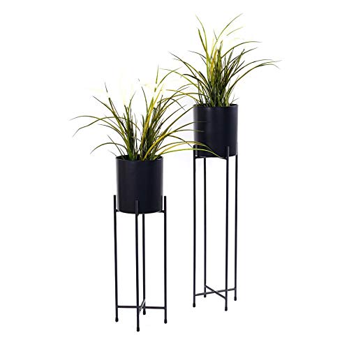 Spetebo Metall Blumentopfständer 2er Set - Ständer mit schwarzen Töpfen - 74 und 58 cm - Blumentopfhalter mit Topf - Planzenständer rund von Spetebo