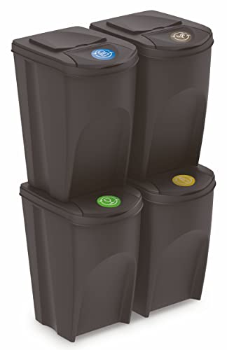 Spetebo Sortibox Mülleimer mit Deckel 35 L - 4er Set/anthrazit - Stapelbares Müll Trennsystem - Abfall Sortierer Trenner Sytem Trennkörbe stapelbar mit Klappe von Spetebo