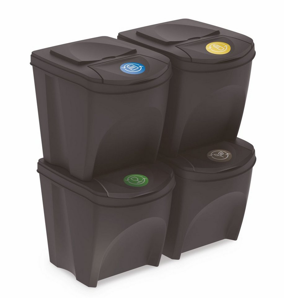 Spetebo Mülleimer Sortibox - 4er Set Mülleimer mit 25 L anthrazit, Stapelbares Müll Trennsystem von Spetebo