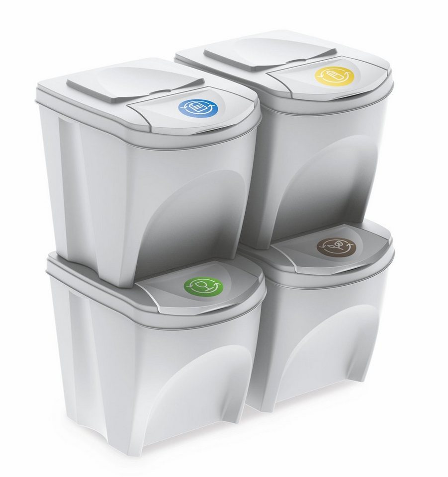 Spetebo Mülleimer Sortibox - 4er Set Mülleimer mit 25 L weiß, Stapelbares Müll Trennsystem von Spetebo