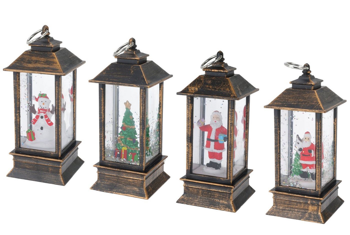 Spetebo Schneekugel Kleine LED Schnee Laterne mit Figur - 4er Set (Set, 4 St., 4tlg), Tischdeko mit Weihnachts Motiven beleuchtet Batterie betrieben von Spetebo