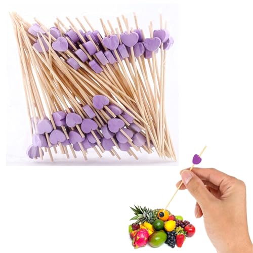 100 Stücke Cocktail Sticks Set, Holz Spieße Cocktailspieße,Fingerfood Partypicker 12 cm, für Party Geschenk Fasching Geburtstag Party, für Grillgut, Fingerfood, Obst-Spieß (Violett) von Spldsun