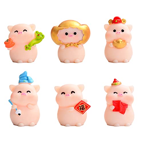 6 Stück Glücksbringer Mini Schwein, Kleine Schweine Figuren, Glücksschweinchen Klein, für Dekoration von Innenräumen, Autos, Bonsai, Torten (Rosa, 6 Stile) von Spldsun
