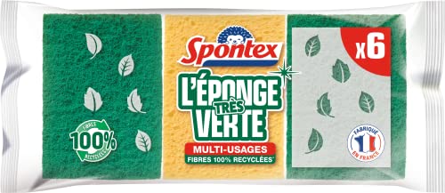 SPONTEX - Schaber sehr grün – 6 grüne Scheuerschwämme – robust und umweltfreundlich – aus 100% recycelten Fasern von Spontex