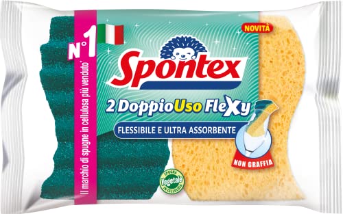Spontex Doppelverwendbare Flexy X2, Zellulose-Schwamm mit ultraflexibler Technologie, für mühelose Reinigung in Allen Ecken von Spontex