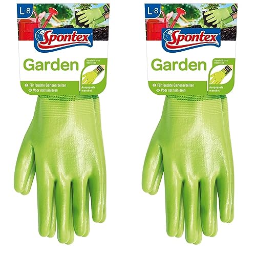 Spontex Garden, vielseitige Gartenhandschuhe für feuchte Gartenarbeiten, verstellbares Bündchen - 1 Paar, Gr. L, Grün (Packung mit 2) von Spontex