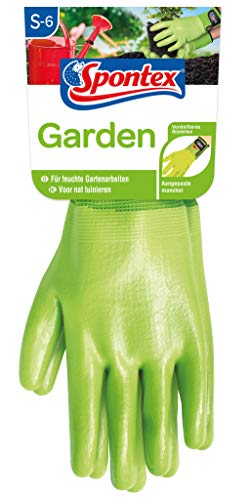 Spontex Garden, vielseitige Gartenhandschuhe für feuchte Gartenarbeiten, verstellbares Bündchen - 1 Paar, Gr. S, Grün von Spontex