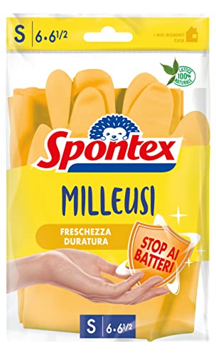 Spontex Handschuhe Casalinghi Milleusi Extra, 100% Latex mit Baumwollfutter, 1 Paar, Größe wählbar Taglia S gelb von Spontex