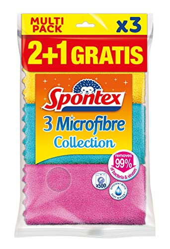 Spontex MF Collection 2+1 Mikrofasertuch, Mehrfarbig, 3 Stück von Spontex