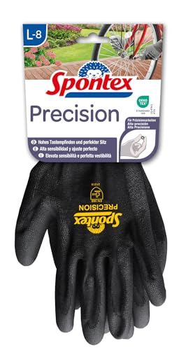 Spontex Precision Handschuhe, ideal für feine Arbeiten im Trockenbereich, mit PU-Beschichtung, hohes Tastempfinden, Farbe nicht frei wählbar, Größe L, 1 Paar von Spontex