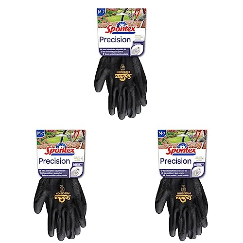 Spontex Precision Handschuhe, ideal für feine Arbeiten im Trockenbereich, mit PU-Beschichtung, hohes Tastempfinden, Farbe nicht frei wählbar, Größe M, 1 Paar (Packung mit 3) von Spontex
