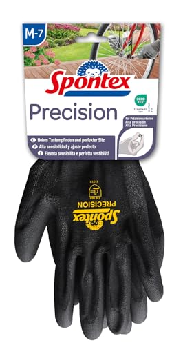 Spontex Precision Handschuhe, ideal für feine Arbeiten im Trockenbereich, mit PU-Beschichtung, hohes Tastempfinden, Farbe nicht frei wählbar, Größe M, 1 Paar von Spontex