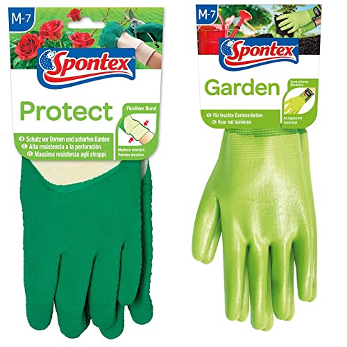 Spontex Protect Gartenhandschuhe, extra robust für Dornen und Hecken, Größe M, 1 Paar, Grün & Garden, vielseitige Gartenhandschuhe für feuchte Gartenarbeiten, verstellbares Bündchen - 1 Paar, Gr. M von Spontex