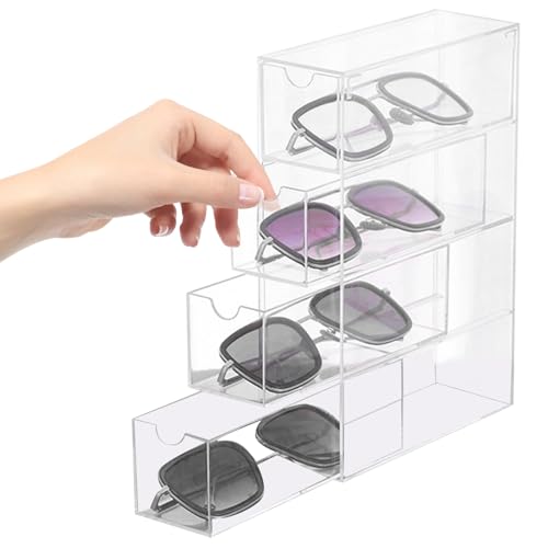 Aufbewahrungsbox für Brillen: Sonnenbrillen Aufbewahrung mit 4 Schubladen Acryl Klarheit Brillenbox Brillenaufbewahrung, Brillen Aufbewahrungsbox für Uhren Ketten, Brillen, Kosmetika, Lesebrillen von Sporgo