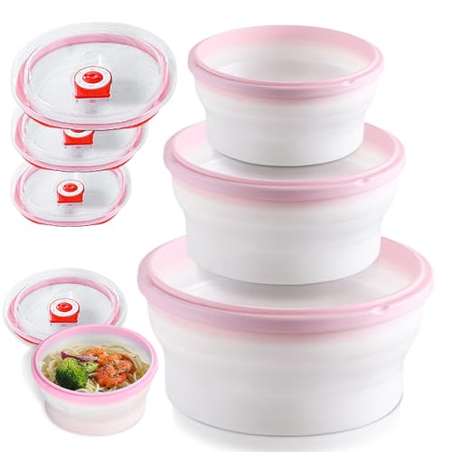 Sporgo 3 Set Mikrowellengeschirr: Frischhaltedosen mit Deckel und Dampfregelventil Vorratsdosen mit Deckel Meal Prep Boxen Salatschüssel Kieselgel Aufschnittboxen für Kühlschrank BPA-Frei (Rosa) von Sporgo