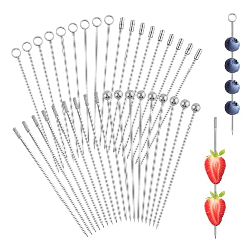 Sporgo 36 Stück Edelstahl Cocktailspieße: 4 Formen Wiederverwendbar Fingerfood Spieße Cocktail Sticks, Obstspieße Cocktail Picks Spiesse für Snacks, Cocktailspieße für Vorspeisen und Snacks - 10,8cm von Sporgo