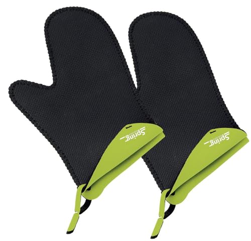 Spring GRIPS Ofenhandschuhe Hitzebeständig | Neopren | -40° bis 250°C | rutschfest | universelle Größe, 23x15cm | Schwarz, Hellgrün | Topfhandschuhe Set von Spring