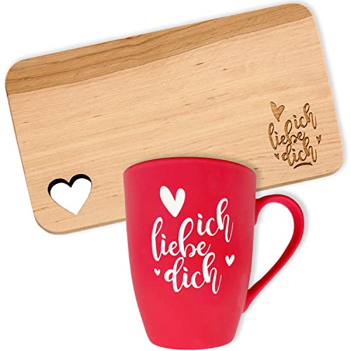 Frühstücksset mit Gravur "Ich liebe dich" · Frühstücksbrettchen und Kaffeebecher · Soft-Touch-Kaffeebecher mit Gravur · Geschenke für Paare · Geschenke für Verliebte · Jahrestag · Valentinstag von Spruchreif