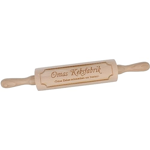 Spruchreif | Nudelholz mit Gravur | Teigroller aus Holz | Backen | Plätzchen | Teigausroller als Backzubehör | Backrolle aus Holz | Teigwalze | Muttertag | Geschenke für Oma | „Omas Keksfabrik“ von Spruchreif