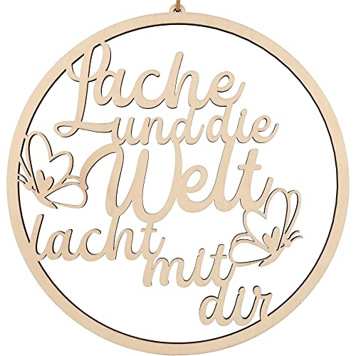 Spruchreif Premium QUALITÄT 100% EMOTIONAL · Deko Loop · Holz-Dekohänger · Lache und die Welt ... · Wanddeko · Türkranz · Hoop · Geschenk von Spruchreif