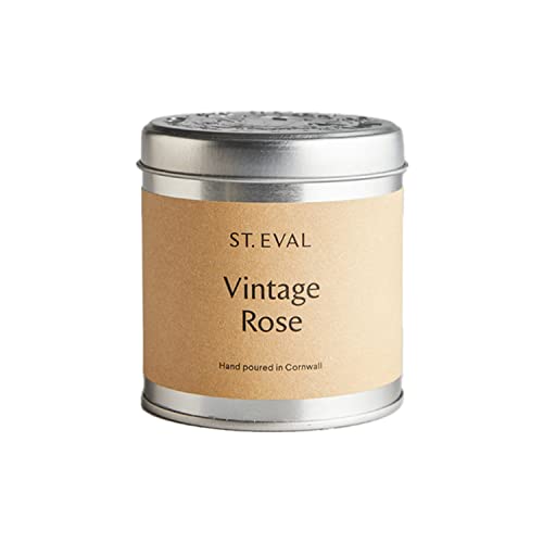 St. Eval Vintage Rose Duftkerze in Dose, Wachs, erfrischender Duft, ein zarter Rosenduft mit Noten von Geranie, Veilchen und Bernstein, hergestellt in Cornwall von St Eval