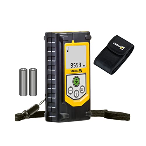 STABILA Laser-Entfernungsmesser LD 320, max. Messbereich 60 m, 8 Messfunktionen (u. a. Fläche, Volumen, Pythagoras, MIN/MAX-Tracking), IP 40, Tasche, Handschlaufe, inkl. Batterien (2 x AAA) von Stabila