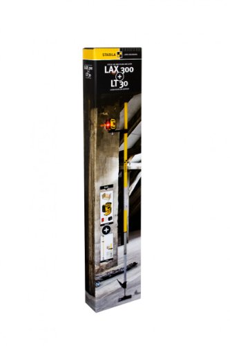 STABILA Kreuzlinienlaser LAX 300, 5-teiliges Set, selbstnivellierend, scharfe Laser-Linien mit Lotpunkten, Reichweite bis 20 m, Schutzklasse IP 54, inklusive Teleskopstange LT 30 von Stabila